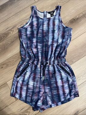 Athleta Girls 8-10 Sleeveless Tie-Dye Purple Pink Romper Shorts Athletic